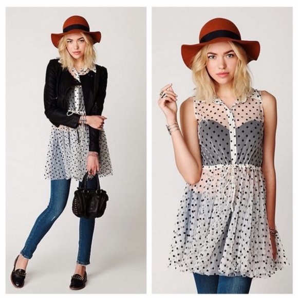 Free People • Flock Dot House Slip Sheer Layer Boho Size S Polka Dot - Picture 3 of 8